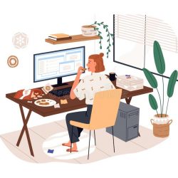 freelancer-female-eat-junk-food-working-use-computer-vector-flat-illustration-woman-sit-desk-eating-snack-feeling-stress-189073613
