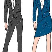 Vector drawing of young business women in classic suits.
